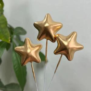 Çubuklu Gold Yıldız Pasta Süsü